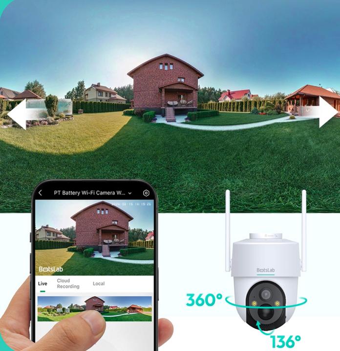 Produktbild Botslab PT Battery Wi-Fi Camera, 5200mAh Rechargeable Battery, AI Human Detection, IP65 Weatherproof