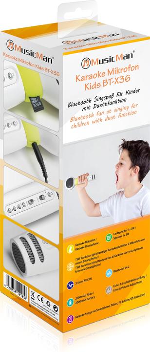Actual product image Technaxx BT-X36 Kids Karaoke Microphone Mono Speaker, MicroSD,AUX,2000mAh