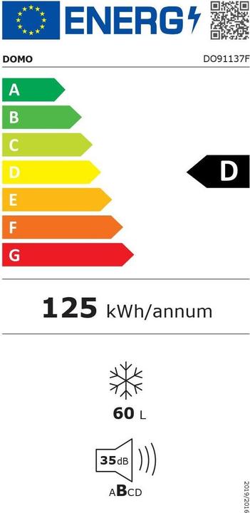 Energie-Label Domo DO91137F (Freistehend, 60 l)