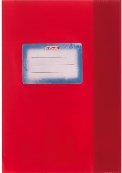 Herlitz Exercise book cover DIN A5, embossed (raffia), PP, red with glued-on inscription label (A5)