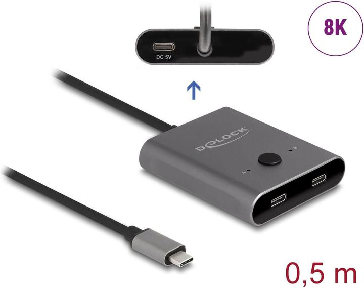 Actual product image Delock USB 10 Gbps USB Type-C Switch 2 to 1 bidirectional 8K (USB-C, 2 Ports)