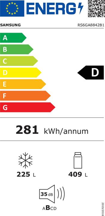 Energy Label Samsung RS6GA8842B1/EC Side-by-Side Fridge Combination Freestanding D (634 l)