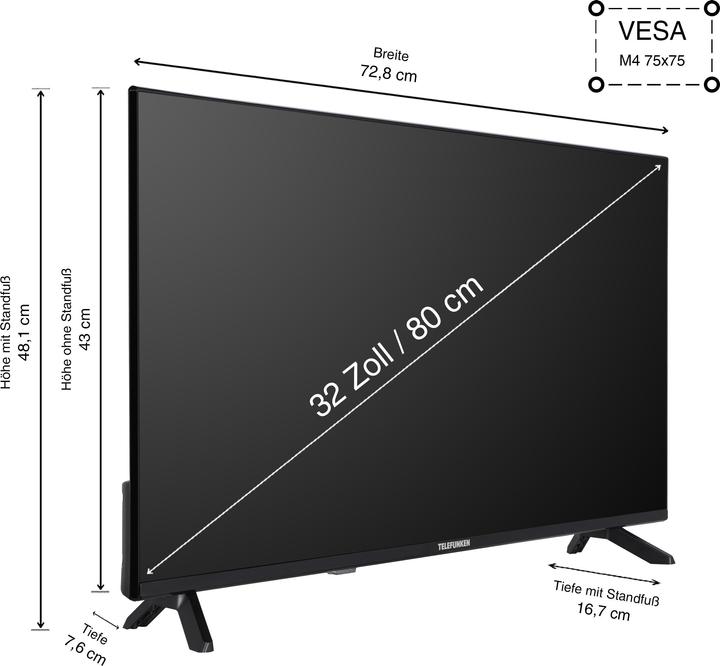 Produktbild Telefunken D32F751X7CW 32 Zoll Fernseher Smart TV (Full HD, HDR, Triple-Tuner, 6 Monate HD+ inkl.) (32", LED, Full HD, 2024)