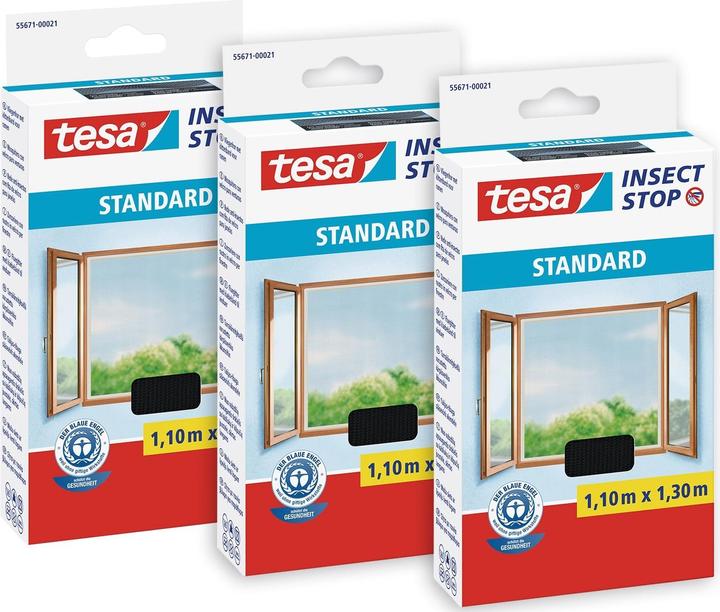 Actual product image tesa 3x STANDARD insect screen for windows, with Velcro tape, without drilling (110 x 130 cm)