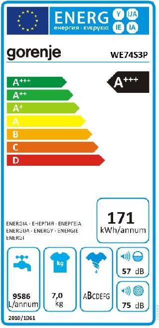 Energie-Label Gorenje WE 74S3P (7 kg, Links)
