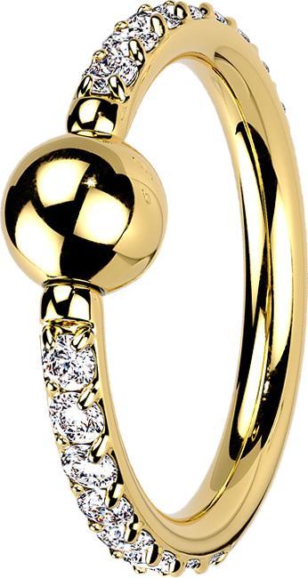 Produktbild Star Piercing Ball Closure Ring vergoldet seitlich Kristalle silber (ohne Messing, Titan G23)