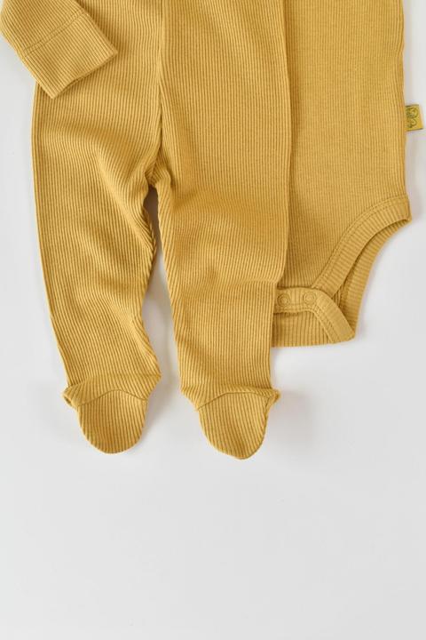 BabyCosy Set. Strickhose mit Fuss. Body langarm. Mütze