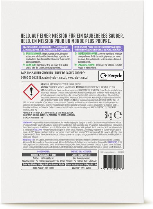 Nutritional values and ingredients Held Zero (40 Washing cycles, Powder)
