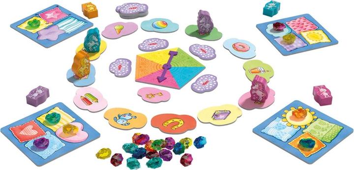 Actual product image Haba Unicorn glitter happiness game collection (English, German, Italian, French)
