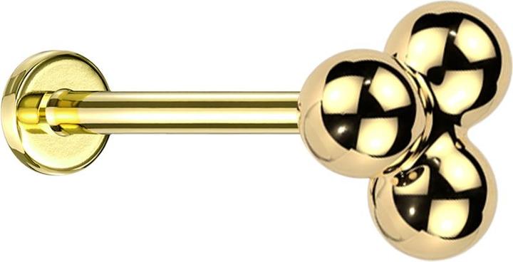 Star Piercing Micro Threadless Labret vergoldet drei Kugeln (ohne Messing, Titan G23)