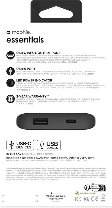 Immagine prodotto mophie Essentials Powerstation 10K (10000 mAh, 20 W, 20 Wh)
