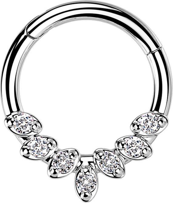 Star Piercing Micro Segmentring klappbar silber sieben Kristallblätter silber (ohne Messing, Chirurgenstahl 316L)