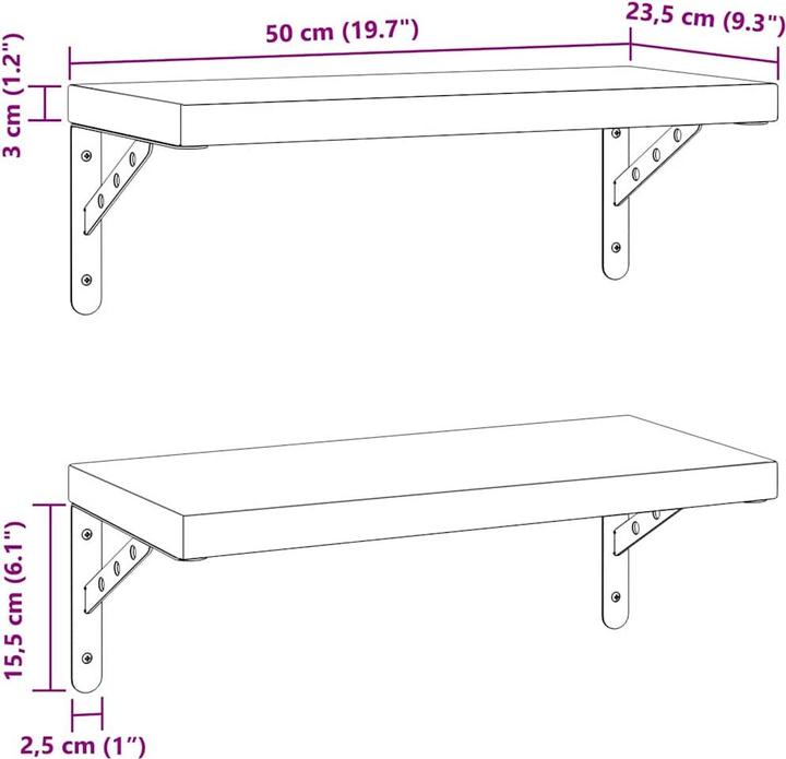 Produktbild VidaXL Wandregale 2 Stk. 50 x 23,5 cm Edel