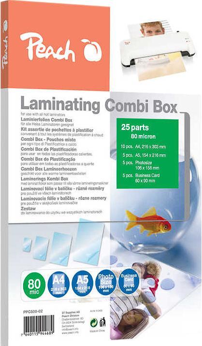 Image du produit Peach Boîte combinée de laminage (A4, 25 pièce(s), 80 µm)