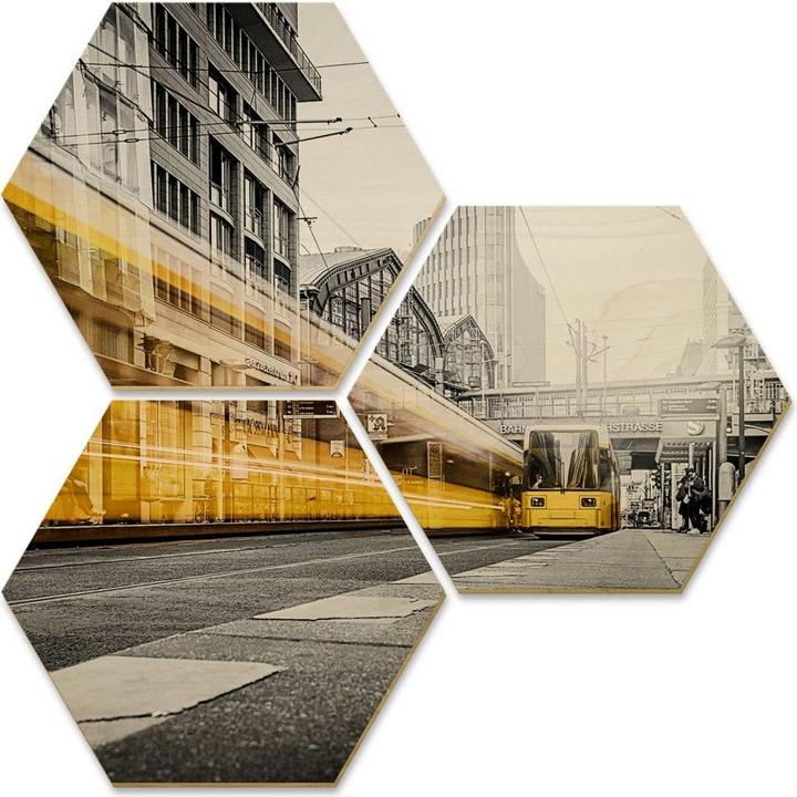 Image du produit Trenddeko Hexagone - bois plaqué bouleau - Berlin Friedrichstrasse-02 (ensemble de 3) (35 x 30 cm)