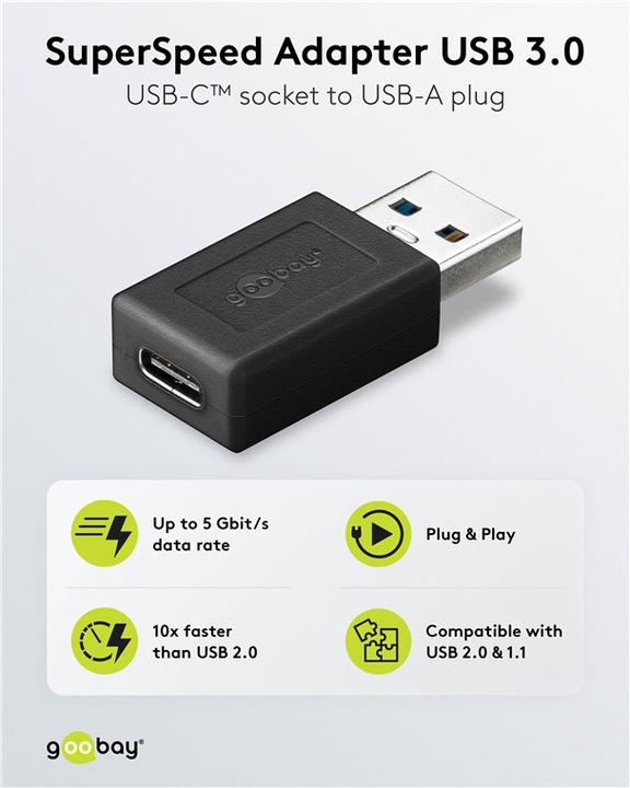 Produktbild Goobay USB-A auf USB-C Adapter USB 3.0 (USB Typ-C, USB 3.0, 3.80 cm)