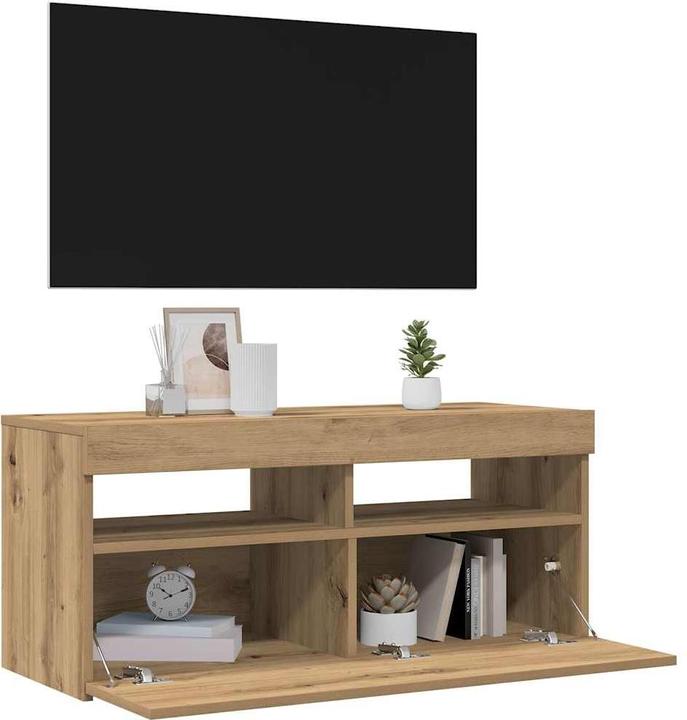 Actual product image VidaXL TV Schrank Lowboard Fernsehschrank Fernsehtisch mit LED Artisan-Eiche (90 x 35 x 40 cm)