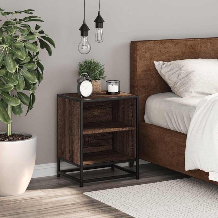 Actual product image VidaXL Bedside table brown oak look 40x31x50 cm wood-based material metal (40 x 31 x 50 cm)