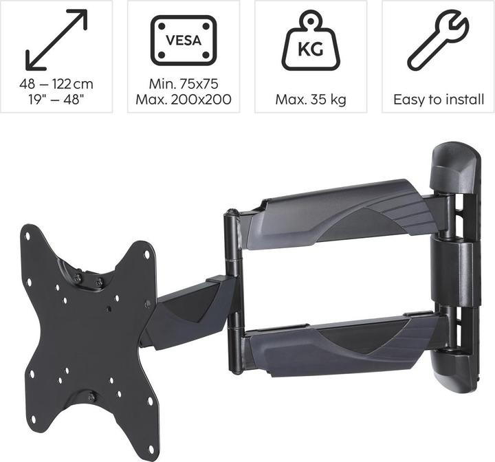 Actual product image Hama TV wall bracket, swivel, tilt, extendable, 122 cm (48") up to 35 kg (Wall, 48", 35 kg)