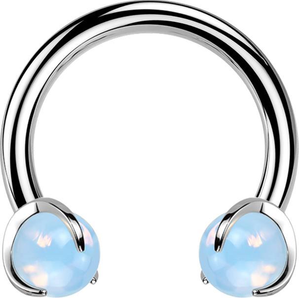 Produktbild Star Piercing Micro Circular Barbell Innengewinde silber mit zwei Kugeln Opalite Stein gefasst (Titan G23, ohne Messing, Mineralisch)