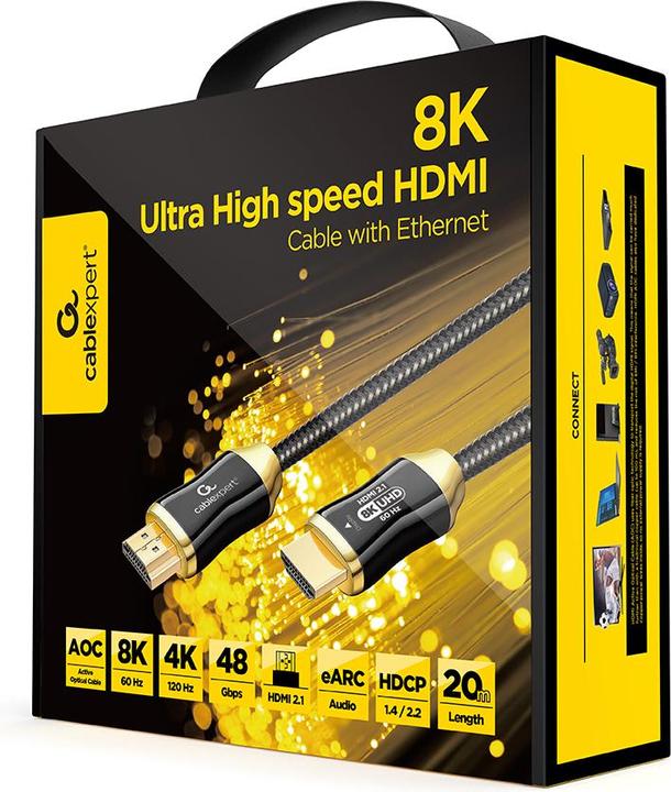 Actual product image Cablexpert GEMBIRD Aktywny optyczny AOC kabel HDMI Ultra High Speed z Ethernet AOC Premium Series 20m (20 m, HDMI)