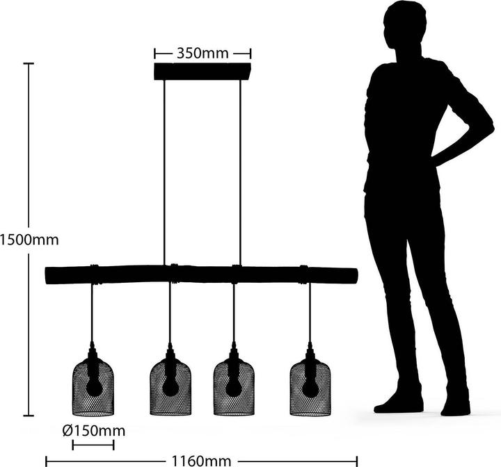 Actual product image Lindby Elrond 4 pendant light Black/Wood (E27)