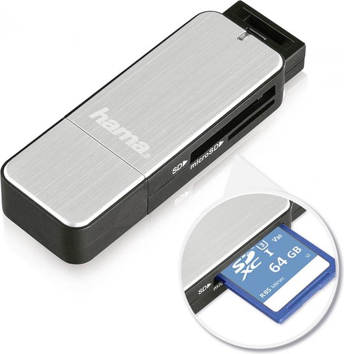 Productafbeelding Hama USB 3.0 SD/microSD kaartlezer, zilver (USB 3.0)