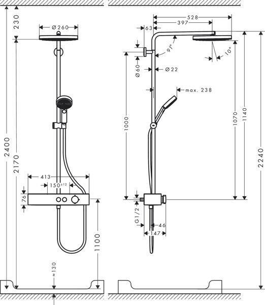 Actual product image hansgrohe Pulsify S Showerpipe 260 1 spray type with ShowerTablet Select 400, 24220