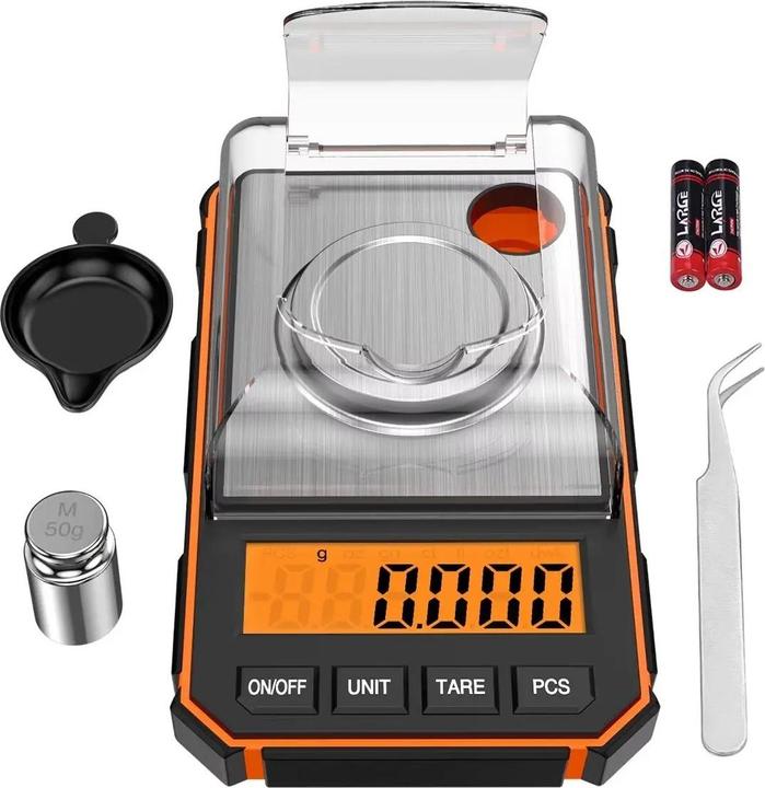 Swissdetector Balance digitale en milligrammes - 0.001 g/50 g pour poudre - or - bijoux - Orange