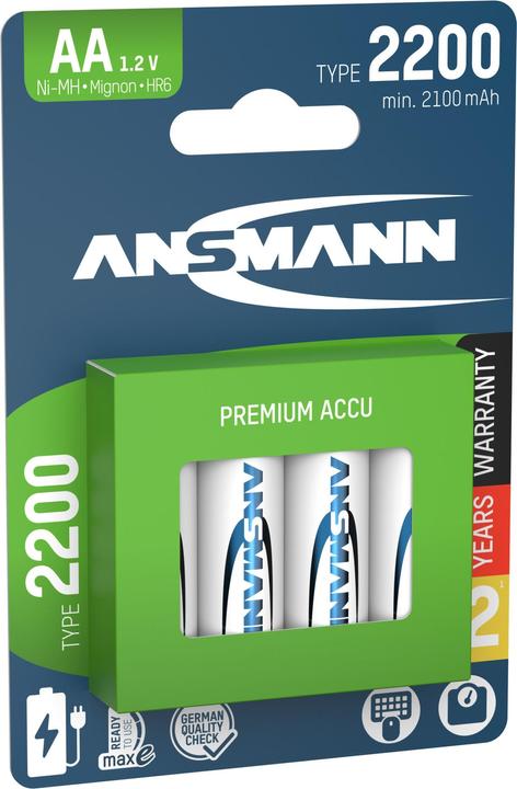 Actual product image Ansmann NiMH battery Mignon AA type 2200 (min. 2100 mAh) maxE (4 pcs., AA, 2100 mAh)