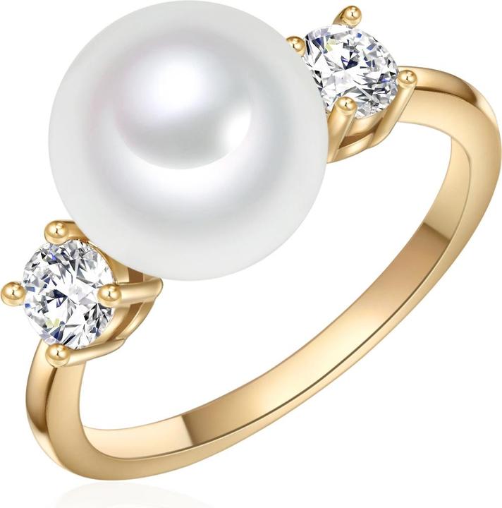 Lulu & Jane Damen Messing Zirkonia Muschelkernperle gelbgold - 29629