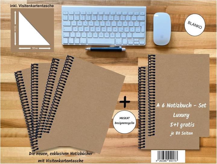 Actual product image A 6 notebook - set, 4+2 free, Luxury 80 pages MUSKAT Designerecycling, blank (A6)