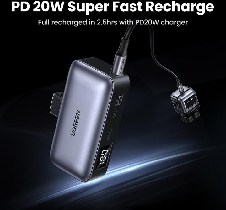 Actual product image Ugreen 5000mAh Power Bank with Built-in USB-C Connector (5000 mAh, 22.50 W, 18 Wh)