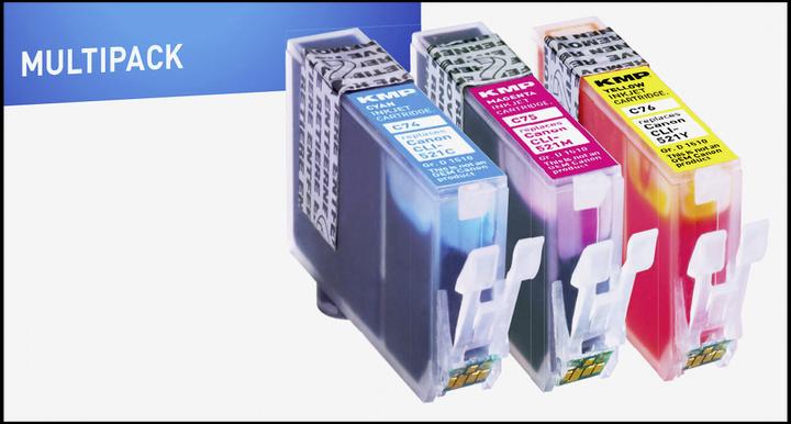 Actual product image KMP C74V Value Pack C/M/Y compatible with Canon CLI-521 (M, C, Y)