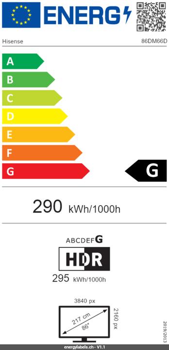 Label énergétique Hisense Sigange Display 86DM66D 86", 24/7, UHD, 500cd/m², 25% Haze (3840 x 2160 pixels, 86")