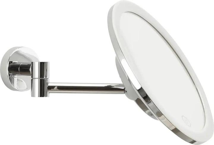 Produktbild tesa VISIOON LED-Kosmetikspiegel mit Beleuchtung, 5-fach-Vergröss. - Wandmontage ohne Bohren, Chrom (8 x 22 x 18 cm)