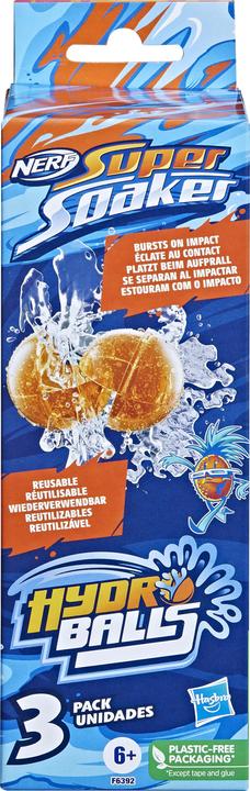 Image du produit Nerf Paquet de 3 balles Super Soaker Hydro Balls, réutilisables et remplissables à l'eau.