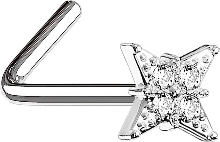 Image du produit Star Piercing Nasenstecker gewinkelt silber Stern mit vier Kristallen (Acier chirurgical 316L, Laiton)