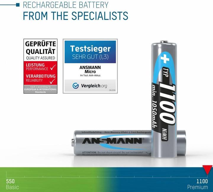 Productafbeelding Ansmann Type 1100 (4 Pcs., AAA, 1050 mAh)