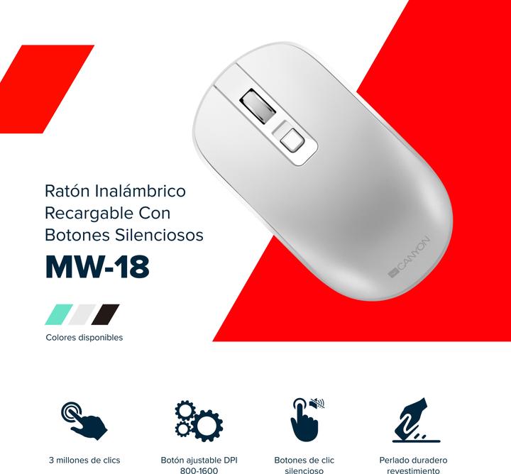 Actual product image Canyon Wireless rechargeable mouse with silent buttons MW-18, Aquamarine (Wireless)