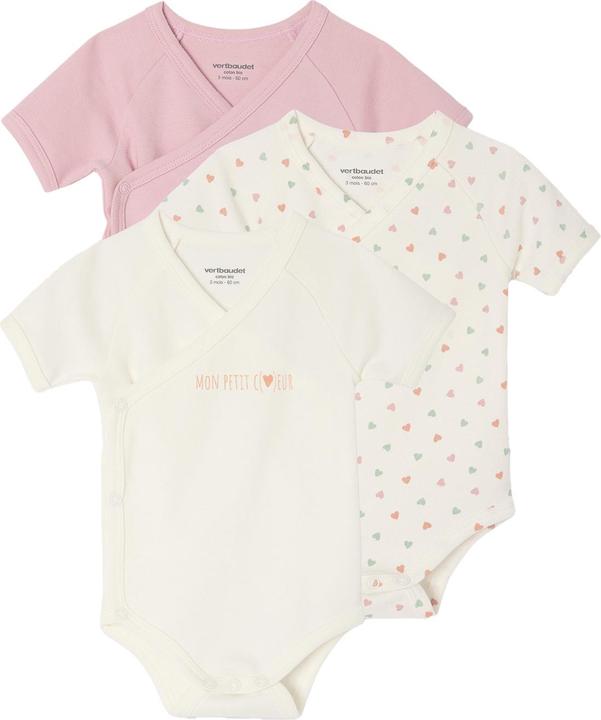 Vertbaudet Bio-Kollektion: 3er-Pack Baby Wickelbodys mit kurzen Ärmeln PETIT COEUR