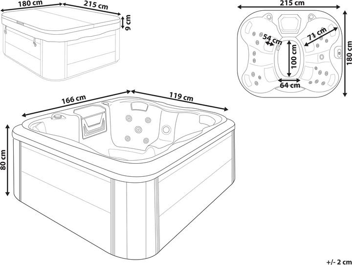 Produktbild Beliani Whirlpool Outdoor blau mit LED rechteckig 180 x 215 cm ARCELIA