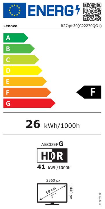Label énergétique Lenovo Legion R27qc-30 27 WQHD 180Hz 350nits AG HDMI DP Raven Black (2560 x 1440 pixels, 27")