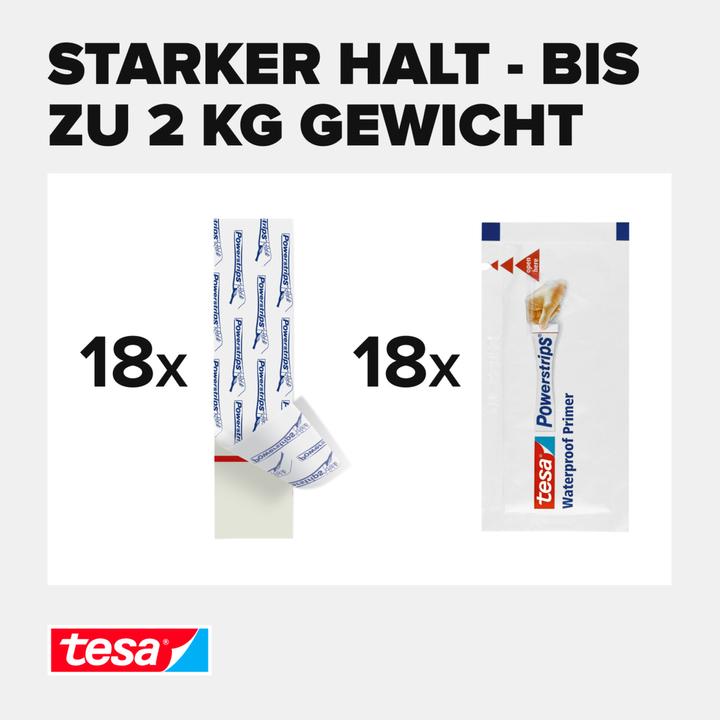 Actual product image tesa 3x waterproof Powerstrips LARGE, 2kg holding power, 18 double-sided adhesive strips