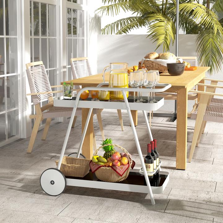 Image du produit Outsunny Chariot de jardin avec 2 niveaux, poignée et roulettes