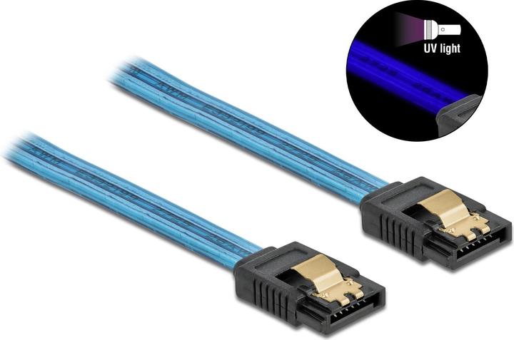 Actual product image Delock SATA cable UV light effect blue 0.2 m