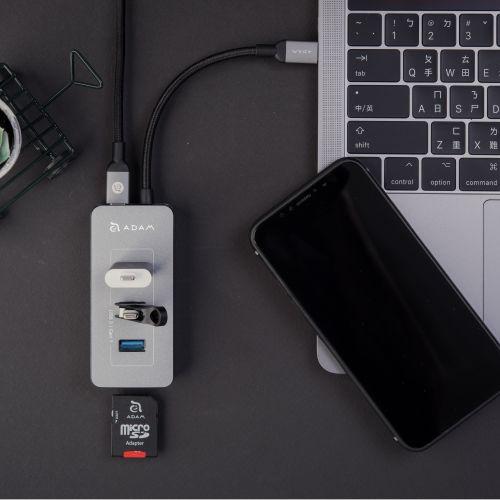 Actual product image Adam Elements CASA Hub PDC601- 6-port hub with card reader for memory cards, silver (USB-C, 6 Ports)
