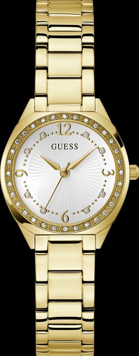 Guess P GLD CS W/ CRYS / SUN WHT DL / P GLD BRCT Armbanduhr (Uhr mit Schmuckstein, 30 mm)