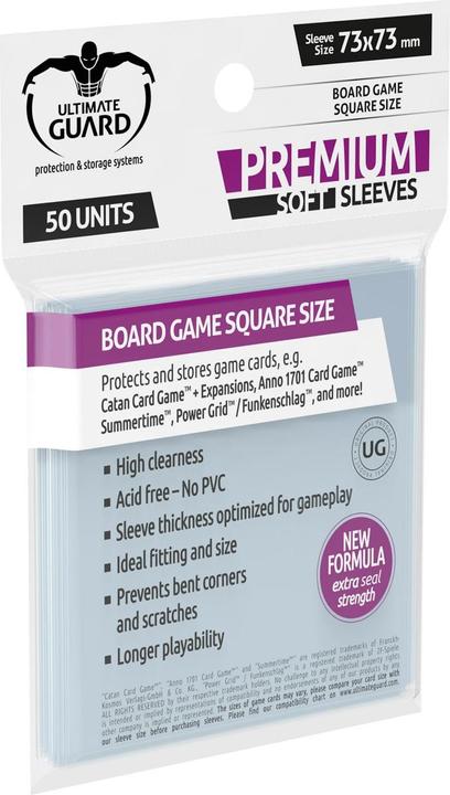 Actual product image Ultimate Guard UGD010283 - Premium 50 Soft Sleeves for Board Game Cards Square, 73 x 73 mm