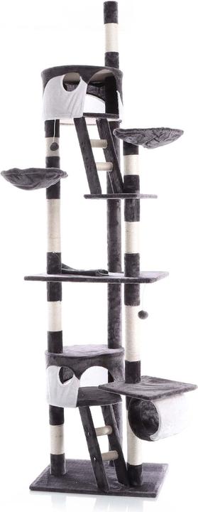 Actual product image Wiltec Cat Tree Scratching Post Climbing Tree 240-260cm in Grey/White with Caves, Hammocks and Platforms (260 cm, White, Grey)